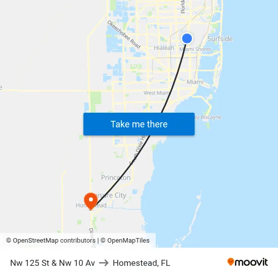 Nw 125 St & Nw 10 Av to Homestead, FL map