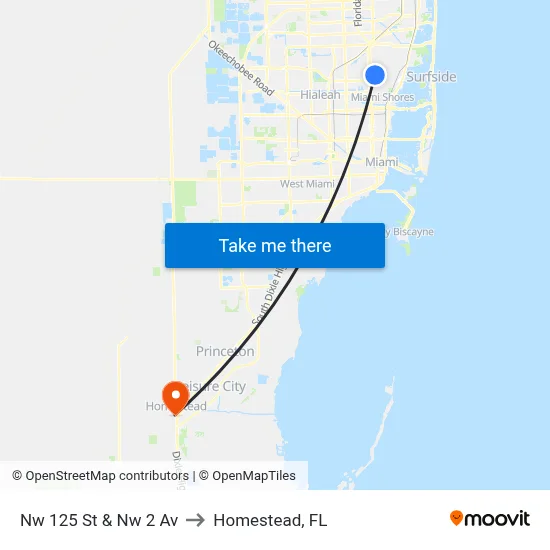 Nw 125 St & Nw 2 Av to Homestead, FL map