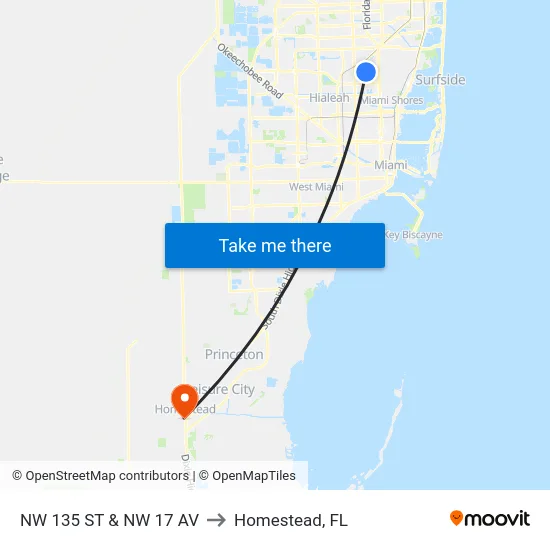 Nw 135 St & Nw 17 Av to Homestead, FL map