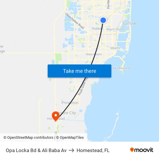 Opa Locka Bd & Ali Baba Av to Homestead, FL map