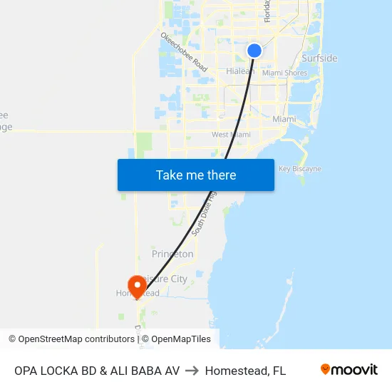 Opa Locka Bd & Ali Baba Av to Homestead, FL map