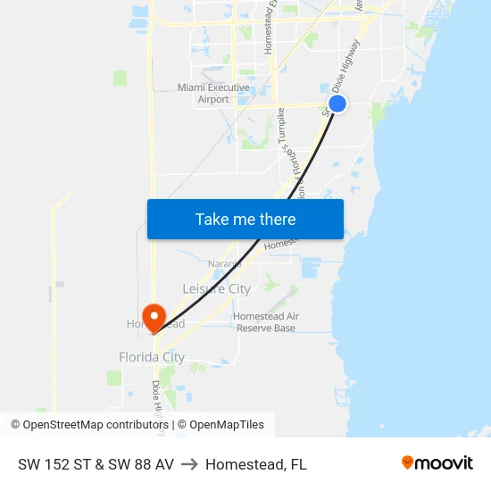 Sw 152 St & Sw 88 Av to Homestead, FL map