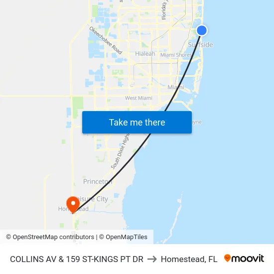 Collins Av & 159 St-Kings Pt Dr to Homestead, FL map