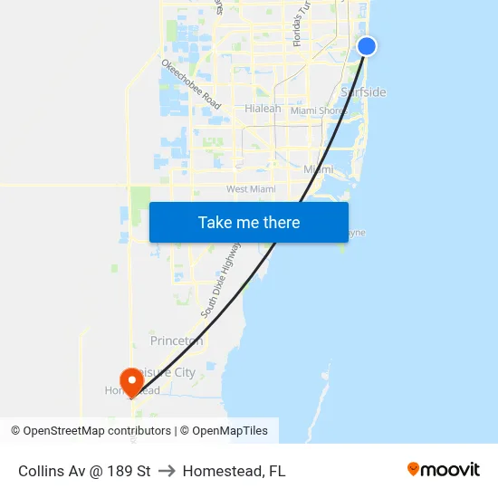 Collins Av @ 189 St to Homestead, FL map