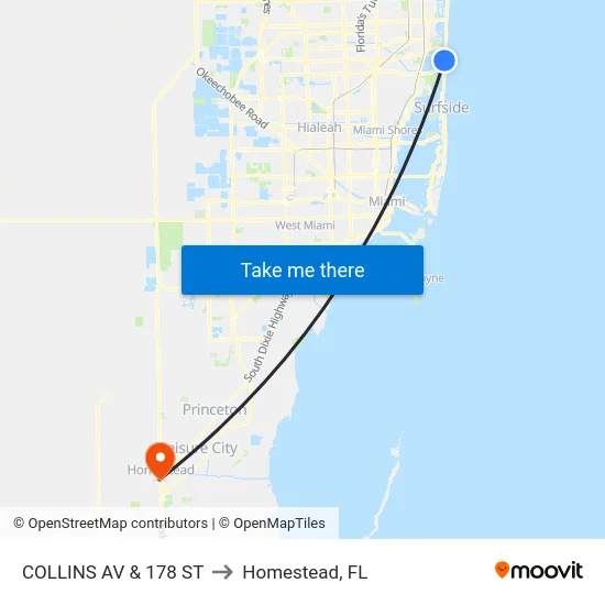 Collins Av & 178 St to Homestead, FL map