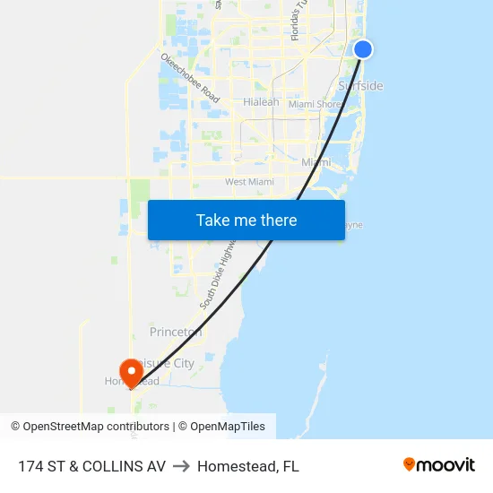 174 St@collins Av to Homestead, FL map