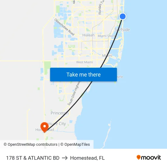 178 St & Atlantic Bd to Homestead, FL map