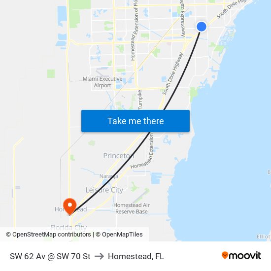 SW 62 Av @ SW 70 St to Homestead, FL map