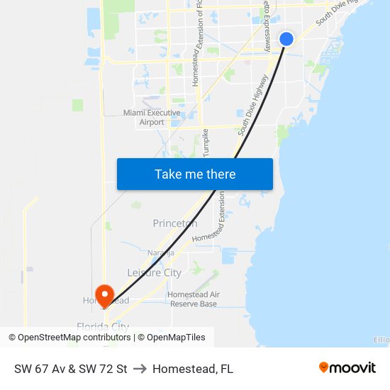 SW 67 Av & SW 72 St to Homestead, FL map