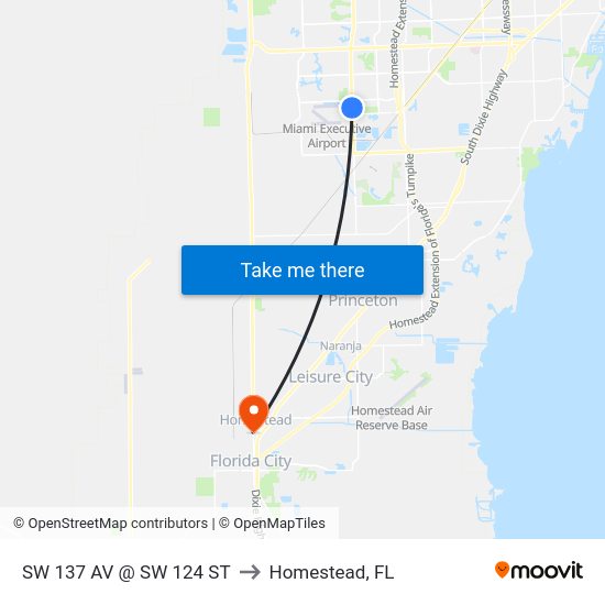 SW 137 Av @ SW 124 St to Homestead, FL map