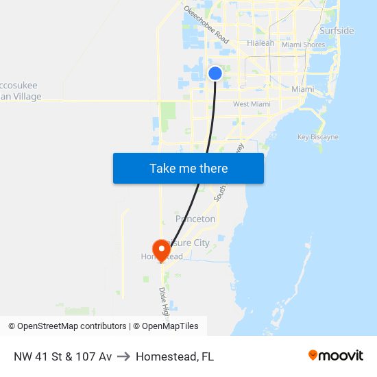 NW 41 St & 107 Av to Homestead, FL map