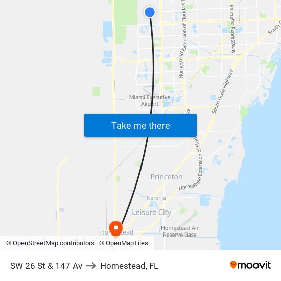 SW 26 St & 147 Av to Homestead, FL map