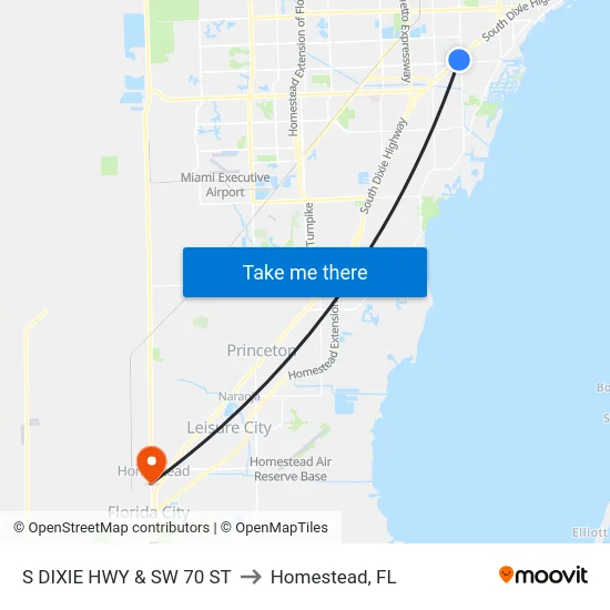 S Dixie Hwy & Sw 70 St to Homestead, FL map