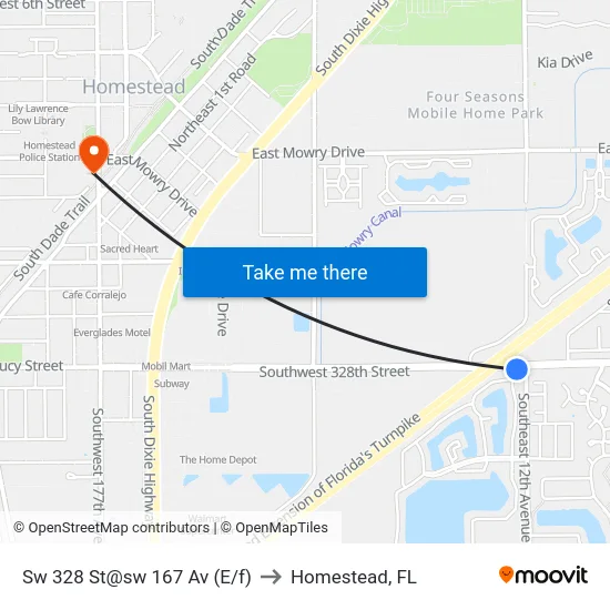Sw 328 St@sw 167 Av (E/f) to Homestead, FL map