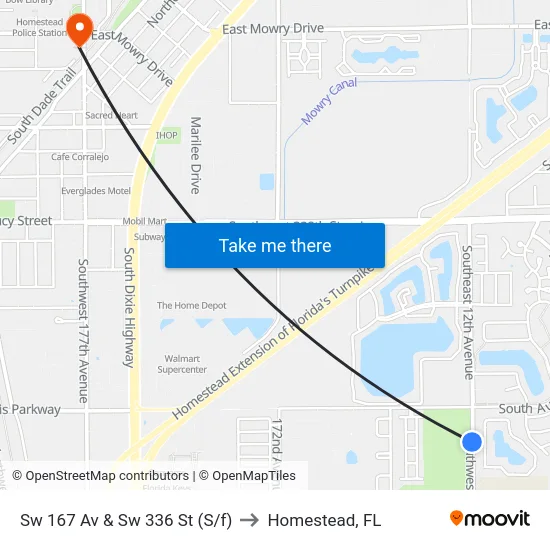 Sw 167 Av & Sw 336 St (S/f) to Homestead, FL map