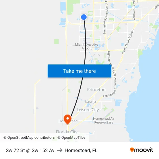 Sw 72 St @ Sw 152 Av to Homestead, FL map
