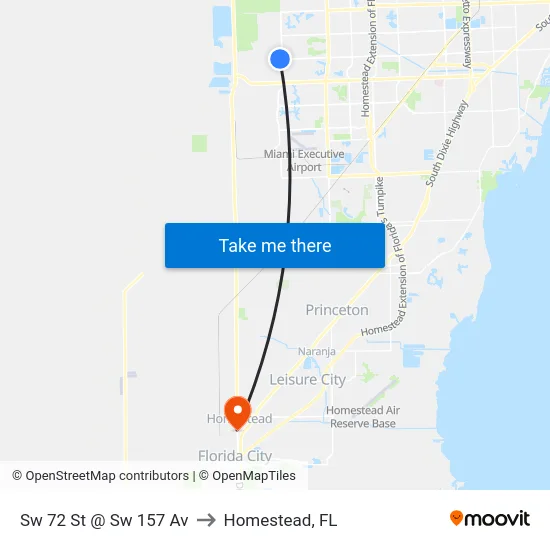 Sw 72 St @ Sw 157 Av to Homestead, FL map