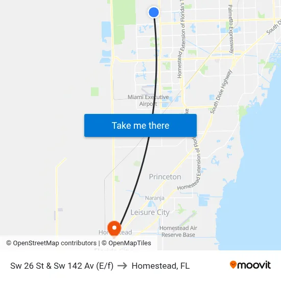 Sw 26 St & Sw 142 Av (E/f) to Homestead, FL map