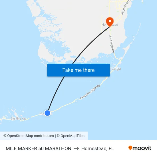 Mile Marker 50 Marathon to Homestead, FL map