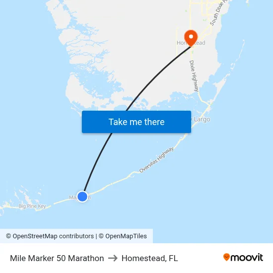 Mile Marker 50 Marathon to Homestead, FL map