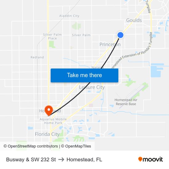 Busway & SW 232 St to Homestead, FL map