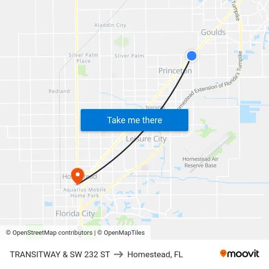 Transitway & Sw 232 St to Homestead, FL map