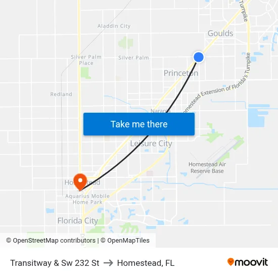 Transitway & Sw 232 St to Homestead, FL map