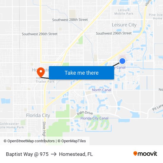 Baptist Way @ 975 to Homestead, FL map