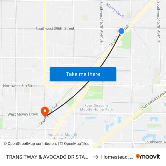 Transitway & Avocado Dr Station to Homestead, FL map