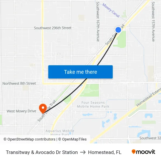 Transitway & Avocado Dr Station to Homestead, FL map