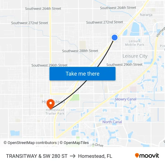 Transitway & Sw 280 St to Homestead, FL map