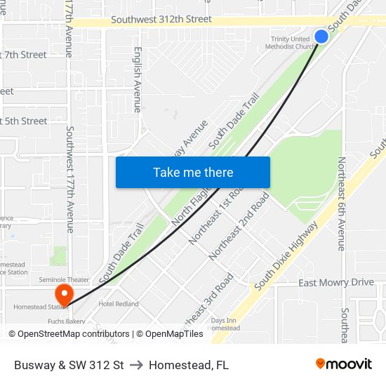 Busway & SW 312 St to Homestead, FL map