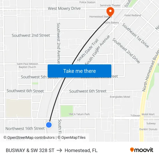 Transitway & Sw 328 St to Homestead, FL map