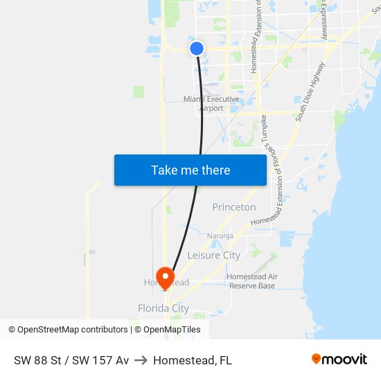 SW 88 St / SW 157 Av to Homestead, FL map