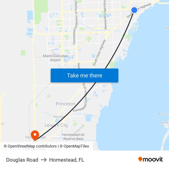 Douglas Road to Homestead, FL map