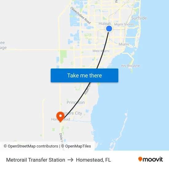 Metrorail Transfer Station to Homestead, FL map