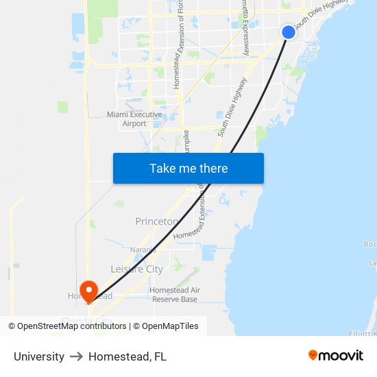 University to Homestead, FL map