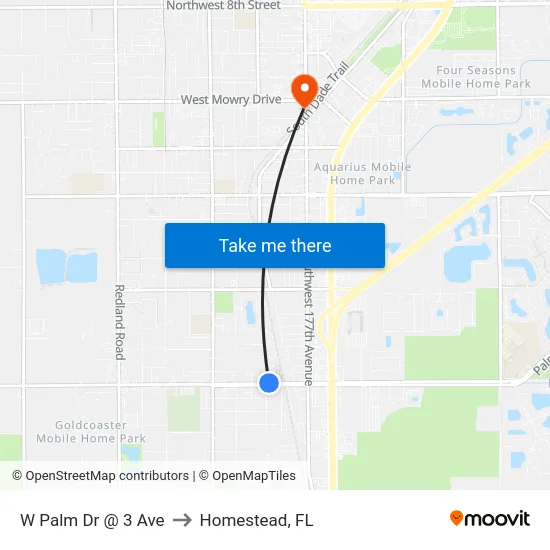 W Palm Dr @ 3 Ave to Homestead, FL map