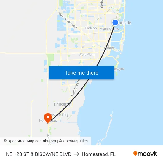 Ne 123 St & Biscayne Blvd to Homestead, FL map