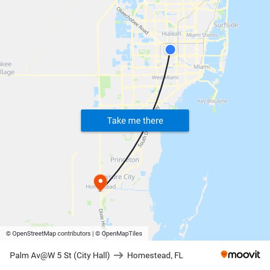 Palm Av@W 5 St (City Hall) to Homestead, FL map
