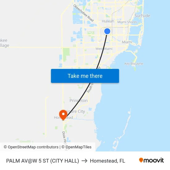 Palm Av@w 5 St (City Hall) to Homestead, FL map