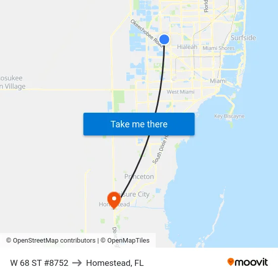 W 68 St #8752 to Homestead, FL map