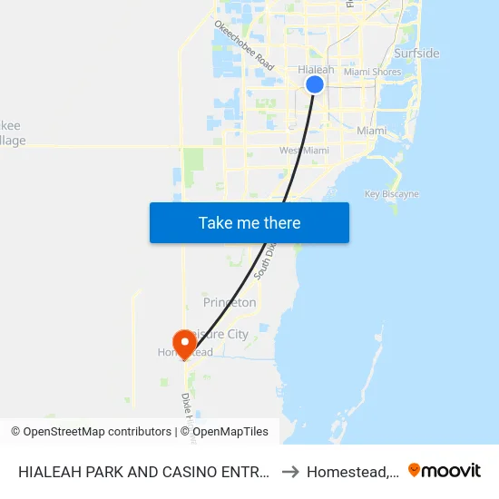 Hialeah Park And Casino Entrance to Homestead, FL map