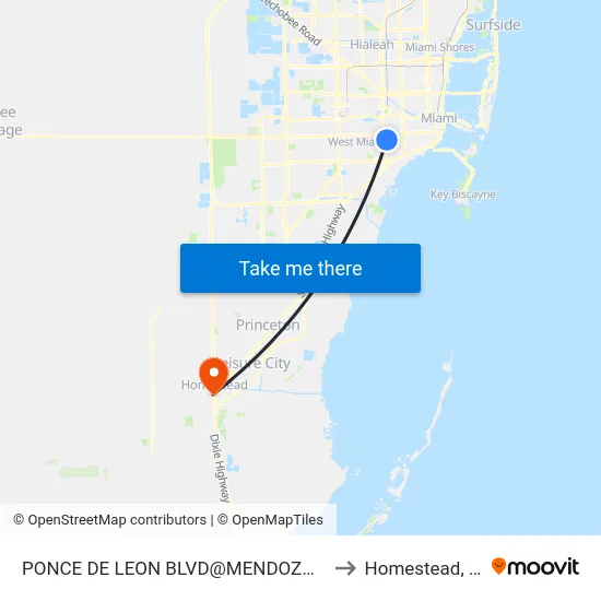 Ponce De Leon Blvd@mendoza Av to Homestead, FL map