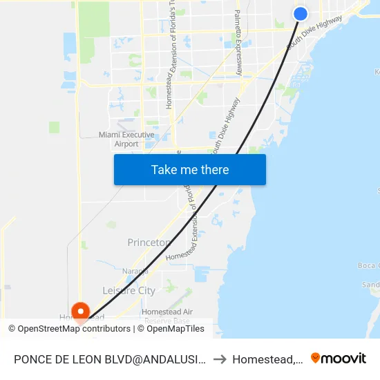 Ponce De Leon Blvd@andalusia Av to Homestead, FL map