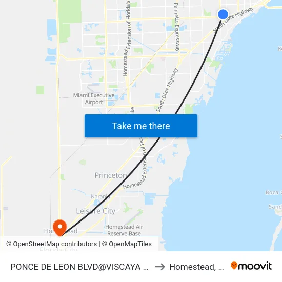 Ponce De Leon Blvd@viscaya Av to Homestead, FL map