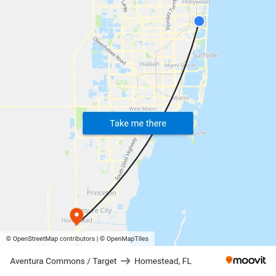 Aventura Commons / Target to Homestead, FL map