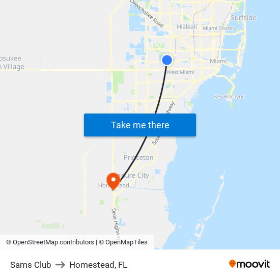Sams Club to Homestead, FL map