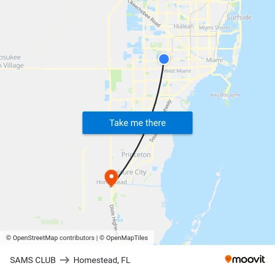 Sams Club to Homestead, FL map