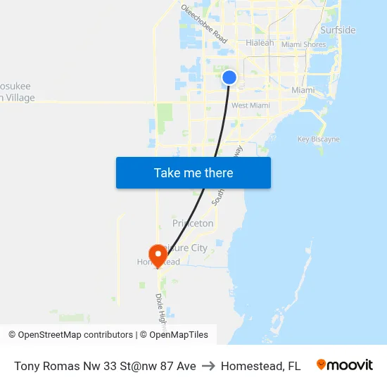 Tony Romas Nw 33 St@nw 87 Ave to Homestead, FL map